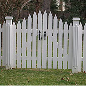 spaced arched white cedar wooden colonial picket gate by elyria fence